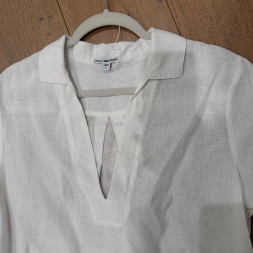 James Perse White Linen Cotton Short Sleeved Dress - Size 2 - Picture 4 of 5